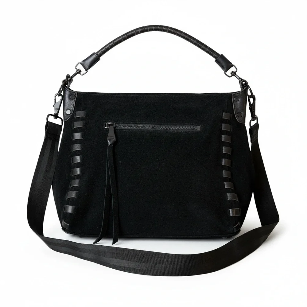 Aimee Kestenberg Zen Leather Hobo Black Suede | Convertible Shoulder & Crossbody - Picture 9 of 9